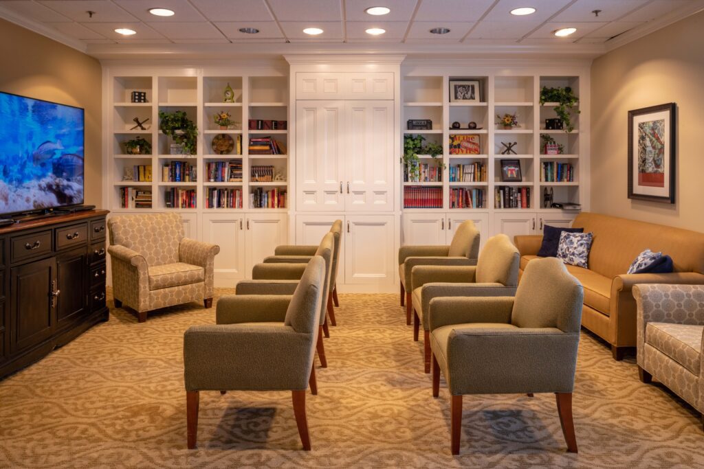 entertainment room and library