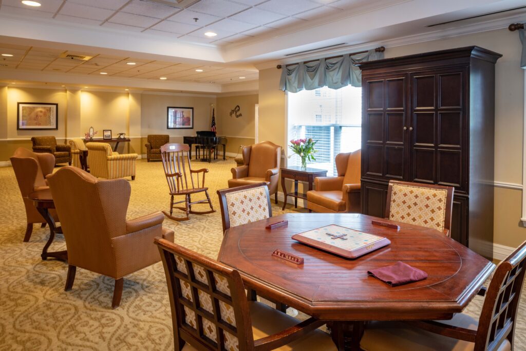 community room with seating and games